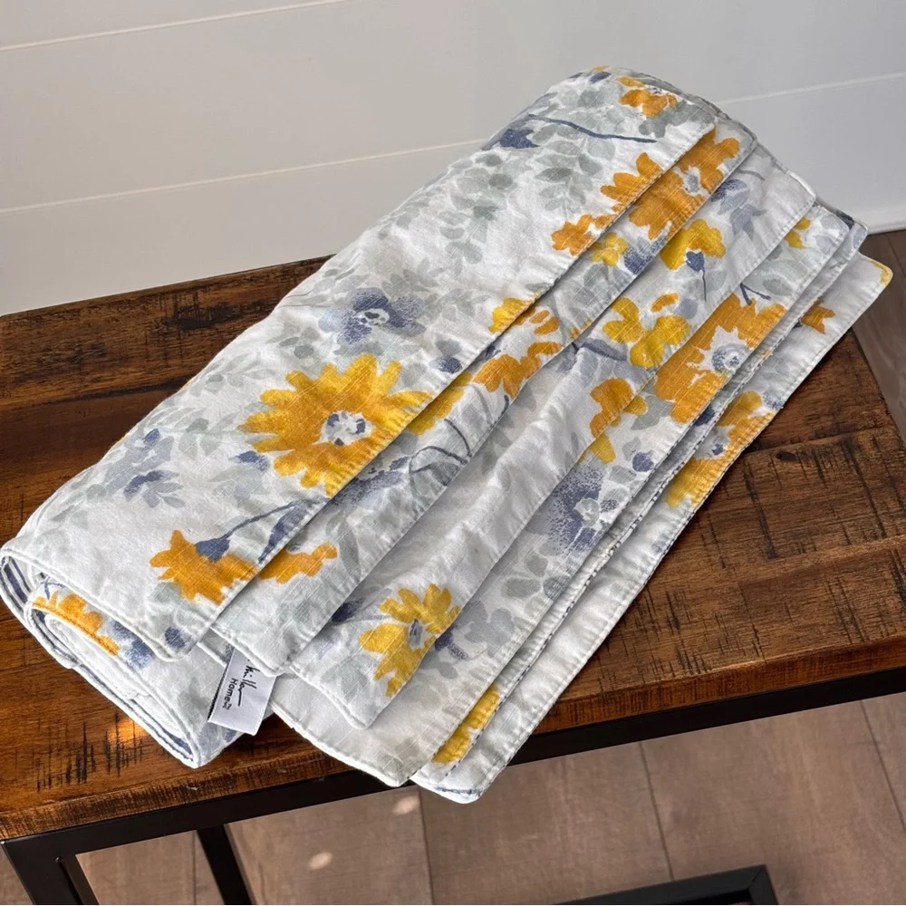 Nicole Miller Yellow and Blue Floral Reversible Stripe Cotton Placemats Set of 6